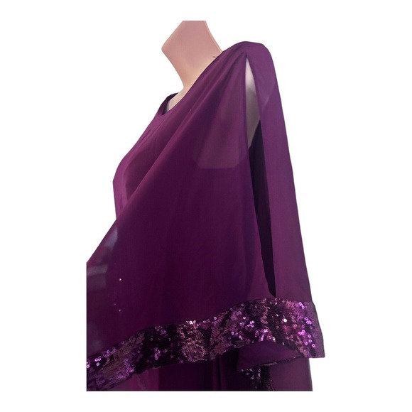 Midnight Velvet Sequin Trim Cocktail Party Formal Berry MOB Clarice Cape Dress - Picture 10 of 13